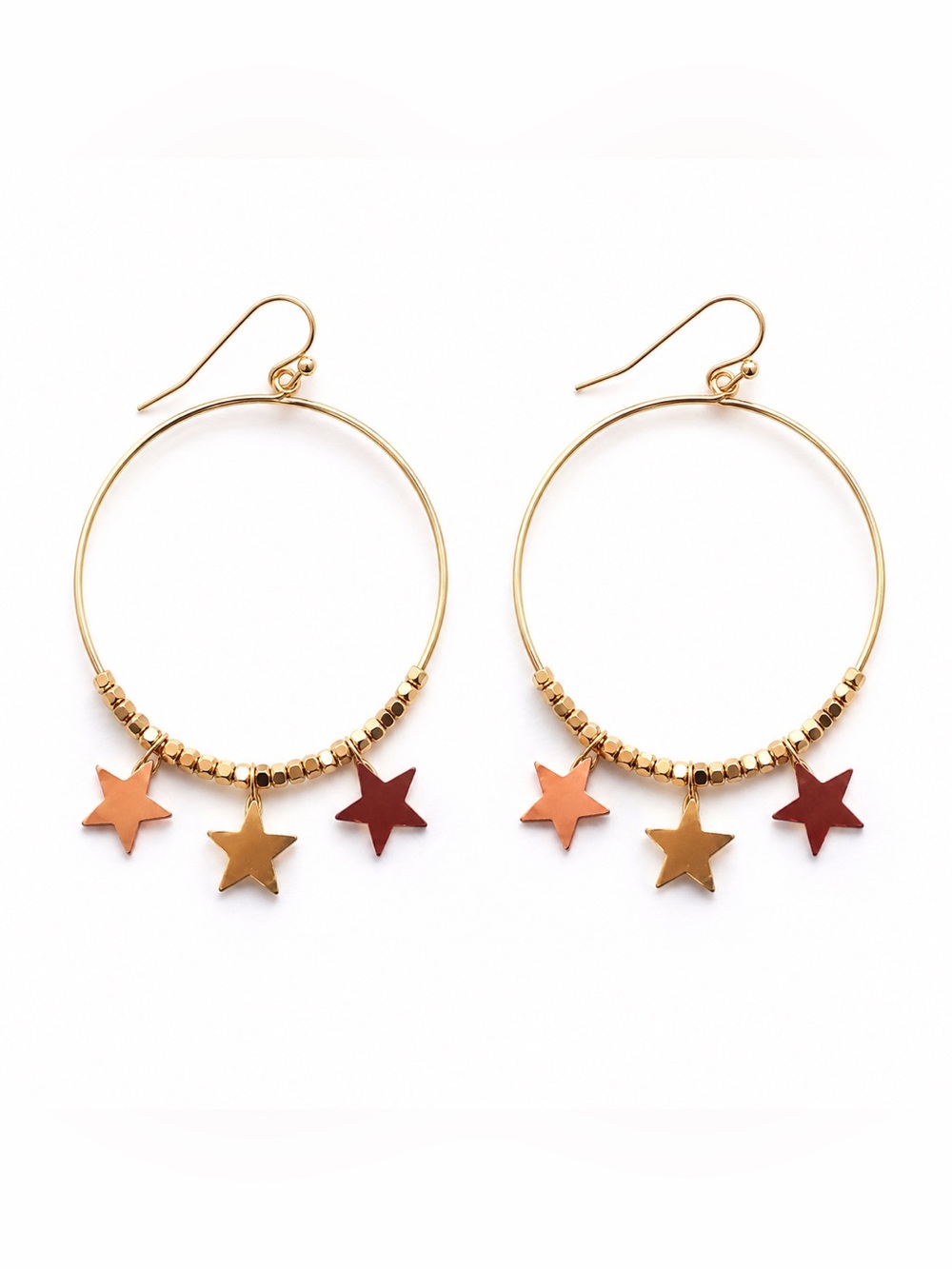 Star Hoop Earrings Celestial Dangling Charms Gold Tone Y2K Boho